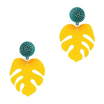 Color Block Leather Metal Leaf Post Earring EE0815-LP