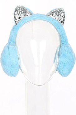 Pack of (12 pieces) Sequin Cat Ear Theme Trendy Earmuffs FMEF102