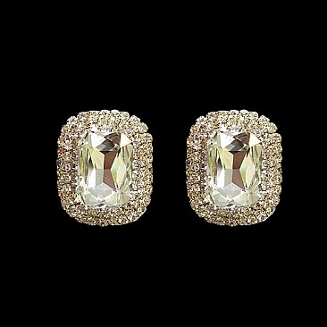 TRENDY EMERALD SHAPE RHINESTONE POST EARRINGS SLEH1936