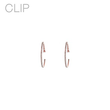 LOVELY 40MM CRYSTAL RHINESTONE CLIP HOOP EARRINGS