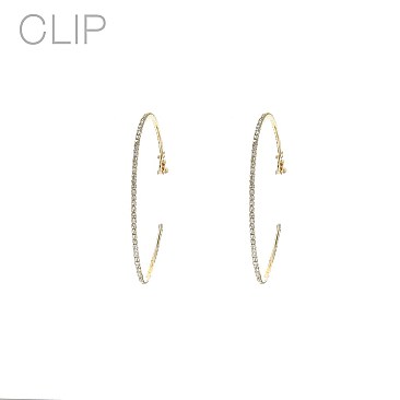 TRENDY 80MM CRYSTAL RHINESTONE CLIP HOOP EARRINGS