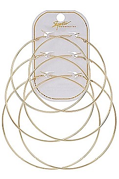 PACK OF 12 CHARMING ASSORTED COLOR 3-PAIR HOOP EARRING SET