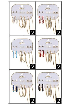 PACK OF 12 FASHION ASSORTED COLOR 6-PAIR MULTI EARRING SET