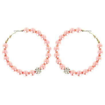 ELEGANT PEARL HOOP EARRINGS WITH RHINESTONE BALL