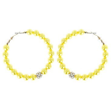 ELEGANT PEARL HOOP EARRINGS WITH RHINESTONE BALL