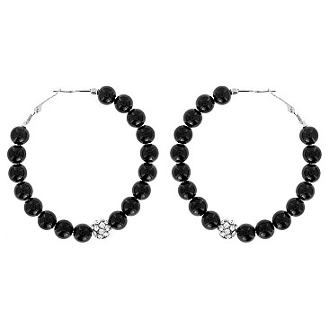 ELEGANT PEARL HOOP EARRINGS WITH RHINESTONE BALL