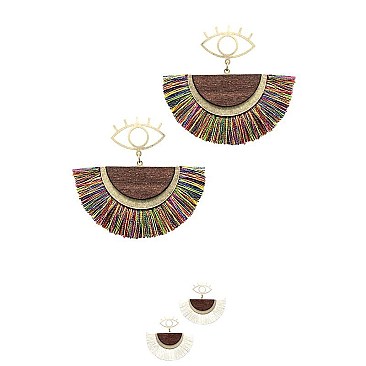 Metal Eye Thread Half Moon Earrings