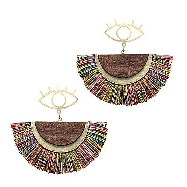 Metal Eye Thread Half Moon Earrings