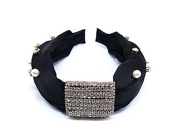 TRENDY RHINESTONE AND PEARL HEAD BAND