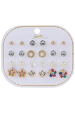 PACK OF 12 CUTE ASSORTED COLOR 12-PAIR MULTI EARRING SET