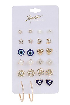 PACK OF 12 STYLISH ASSORTED COLOR 12-PAIR MULTI EARRING SET