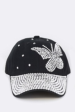 Crystal Butterfly Embellished Cap