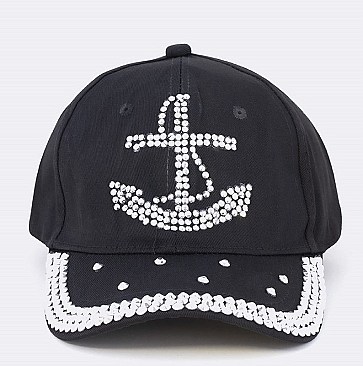 Crystal Anchor Embellished Fashion Denim Cap