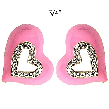 Trendy Pink Heart Shapped Stud Earrings SLEMS158