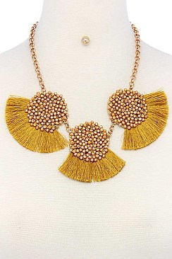 CHIC DESIGN 3-TASSELED LUSH BEADS IN FASHION CHAIN NECKLACE SET JYENE-10843