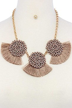 CHIC DESIGN 3-TASSELED LUSH BEADS IN FASHION CHAIN NECKLACE SET JYENE-10843