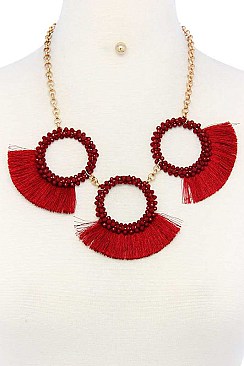 STYLISH CIRCLE TASSELED BEADS STATEMENT NECKLACE SET JY-ENE-10844