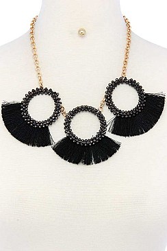 STYLISH CIRCLE TASSELED BEADS STATEMENT NECKLACE SET JY-ENE-10844