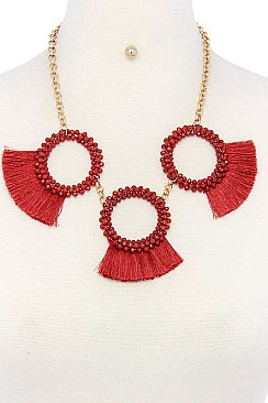 STYLISH CIRCLE TASSELED BEADS STATEMENT NECKLACE SET JY-ENE-10844