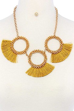 STYLISH CIRCLE TASSELED BEADS STATEMENT NECKLACE SET JY-ENE-10844