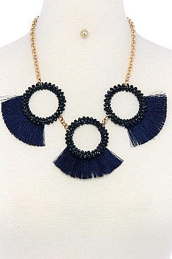 STYLISH CIRCLE TASSELED BEADS STATEMENT NECKLACE SET JY-ENE-10844