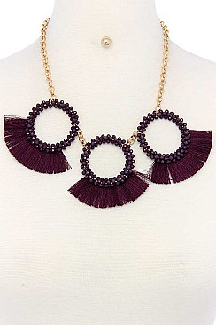 STYLISH CIRCLE TASSELED BEADS STATEMENT NECKLACE SET JY-ENE-10844