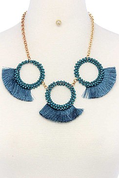 STYLISH CIRCLE TASSELED BEADS STATEMENT NECKLACE SET JY-ENE-10844