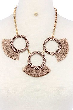 STYLISH CIRCLE TASSELED BEADS STATEMENT NECKLACE SET JY-ENE-10844