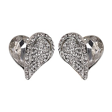 Fashionable Clear Trendy Heart Shapped Earrings With Stones SLEQ102