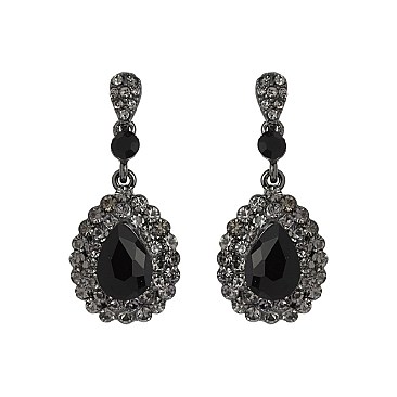 FASHIONABLE DANGLY TEARDROP W/ STONES EARRINGS SLEQ154