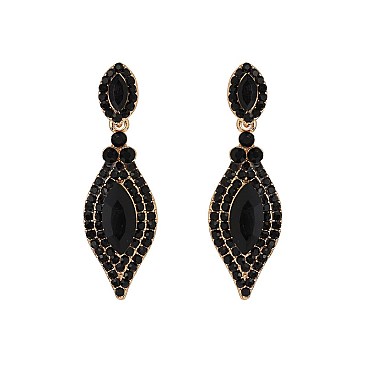 FASHIONABLE DANGLY LEAF W/ OVAL GEM and STONES EARRINGS SLEQ158