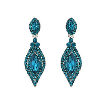 FASHIONABLE DANGLY LEAF W/ OVAL GEM and STONES EARRINGS SLEQ158