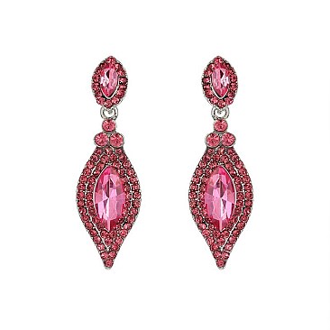 FASHIONABLE DANGLY LEAF W/ OVAL GEM and STONES EARRINGS SLEQ158