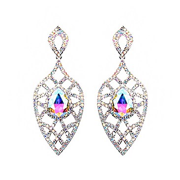 Fashionable Dangly Teardrop Gem with Stones Earrings SLEQ177