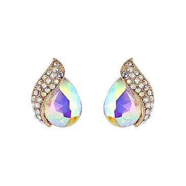 Fashionable Teardrop Gem with Stone Leaf Stud Earrings SLEQ181