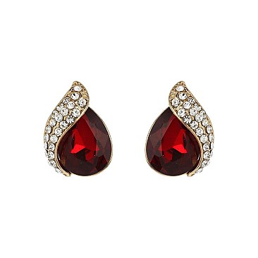 Fashionable Teardrop Gem with Stone Leaf Stud Earrings SLEQ181