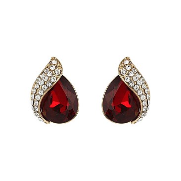 Fashionable Teardrop Gem with Stone Leaf Stud Earrings SLEQ181