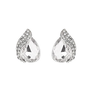 Fashionable Teardrop Gem with Stone Leaf Stud Earrings SLEQ181