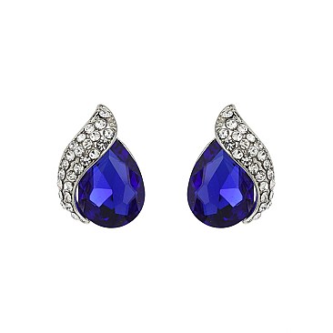 Fashionable Teardrop Gem with Stone Leaf Stud Earrings SLEQ181