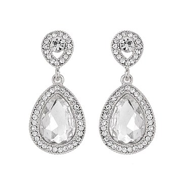 Fashionable Dangly Teardrop Gem with Stone Edge Earrings SLEQ182