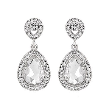 Fashionable Dangly Teardrop Gem with Stone Edge Earrings SLEQ182