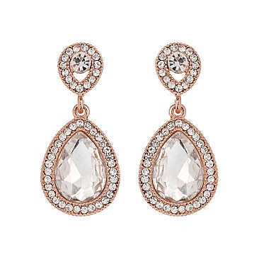 Fashionable Dangly Teardrop Gem with Stone Edge Earrings SLEQ182