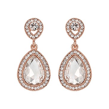 Fashionable Dangly Teardrop Gem with Stone Edge Earrings SLEQ182