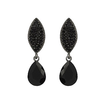 Fashionable Stone Encrusted Leaf with Dangly Teardrop Gem Earrings SLEQ183