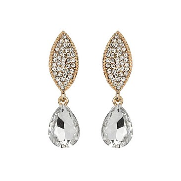 Fashionable Stone Encrusted Leaf with Dangly Teardrop Gem Earrings SLEQ183