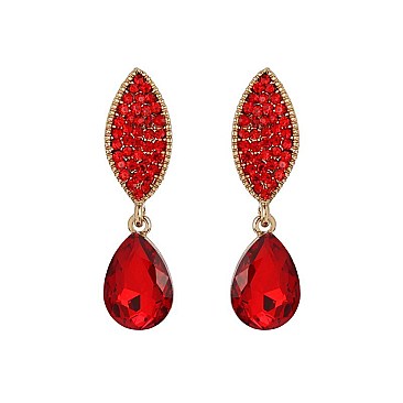 Fashionable Stone Encrusted Leaf with Dangly Teardrop Gem Earrings SLEQ183