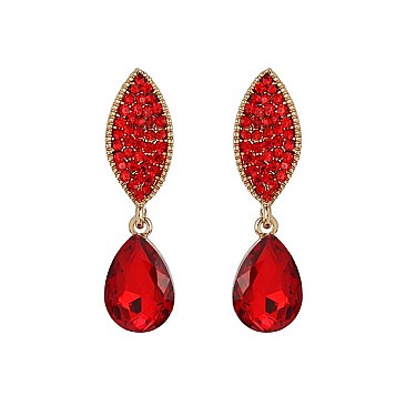 Fashionable Stone Encrusted Leaf with Dangly Teardrop Gem Earrings SLEQ183