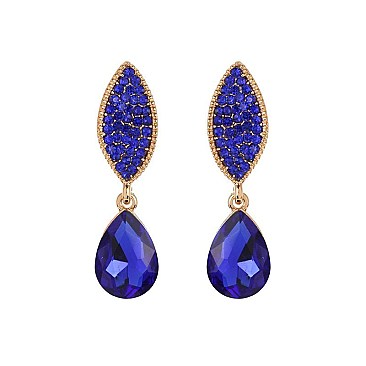 Fashionable Stone Encrusted Leaf with Dangly Teardrop Gem Earrings SLEQ183