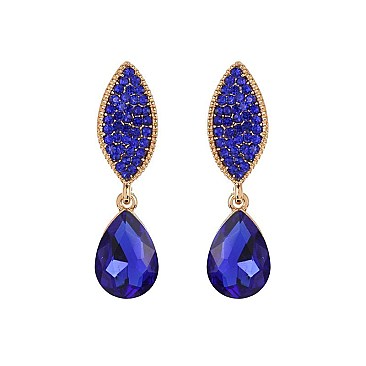 Fashionable Stone Encrusted Leaf with Dangly Teardrop Gem Earrings SLEQ183