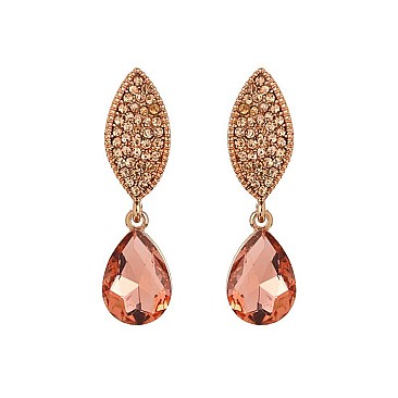 Fashionable Stone Encrusted Leaf with Dangly Teardrop Gem Earrings SLEQ183